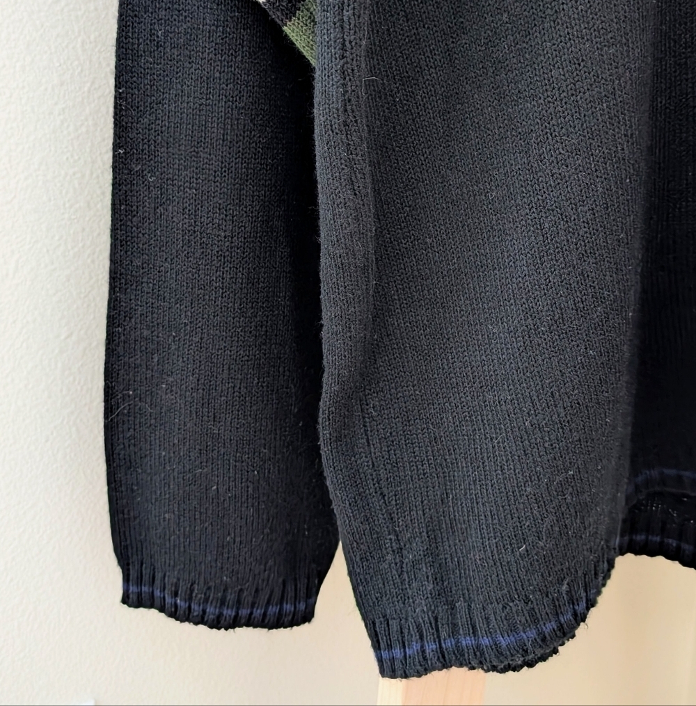 Vintage 90's Skater Striped Oversized Crewneck Sweater In Black/Navy/Green/White - Picture 7 of 9